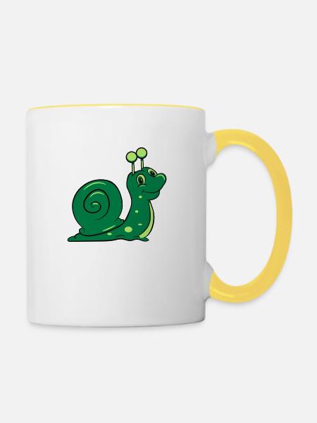 Schnecke lustig Kinder - Tasse zweifarbig - Weiß/Gelb