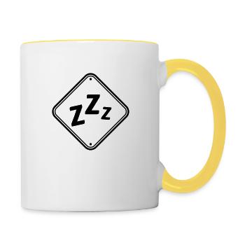 Achtung schnarchen Schild - Tasse zweifarbig - Weiß/Gelb - Rechts