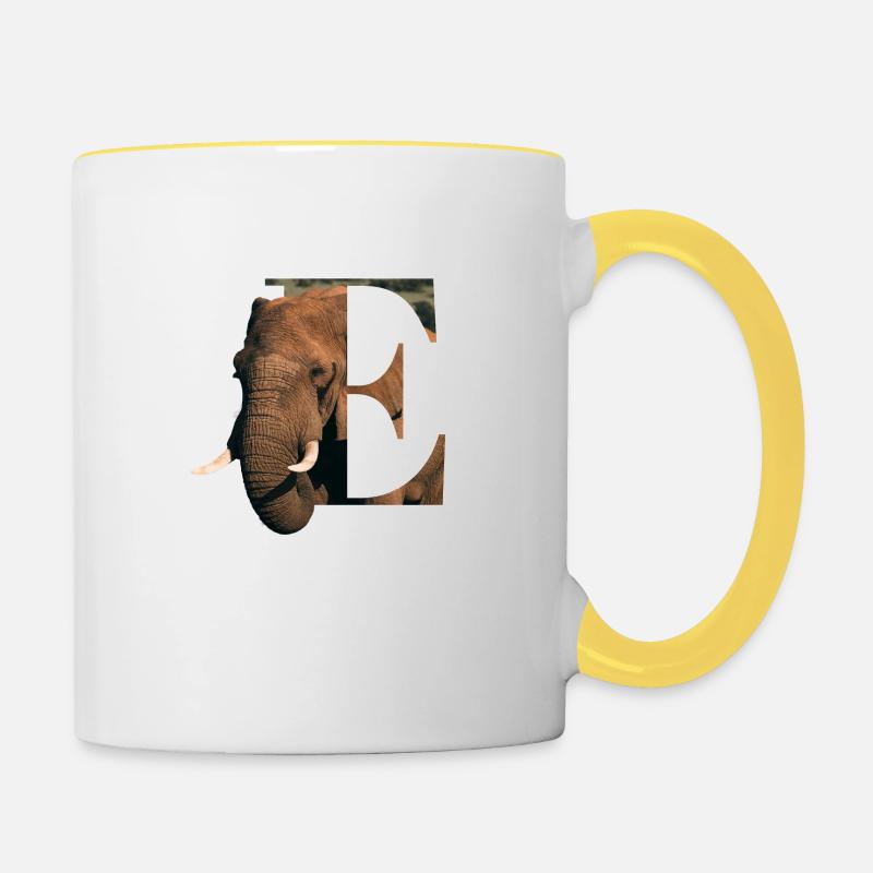 E Elephant alphabet animals - Contrasting Mug - white/yellow