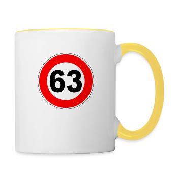 63. Geburtstag - 63 - Feier - Straßenschild - Tasse zweifarbig - Weiß/Gelb - Rechts