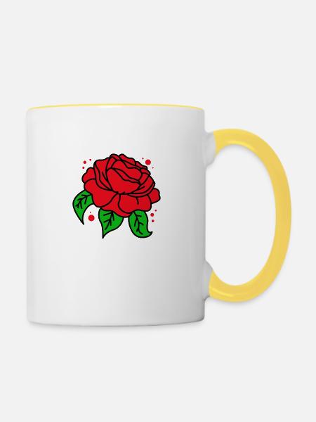 Rote Rose - Tasse zweifarbig - Weiß/Gelb
