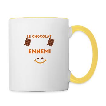 Le chocolat est notre ennemi ! Humour - CooL - Mug contrasté - blanc/jaune - Droite
