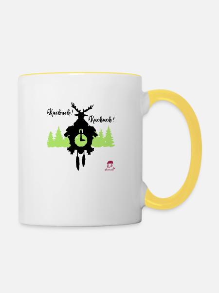 Kuckuck...Kuckuck... Kuckucksuhr mit Hirschgeweih - Tasse zweifarbig - Weiß/Gelb