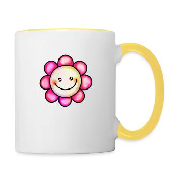Fleur rose heureuse de marguerite d’aquarelle - Mug contrasté - blanc/jaune - Droite