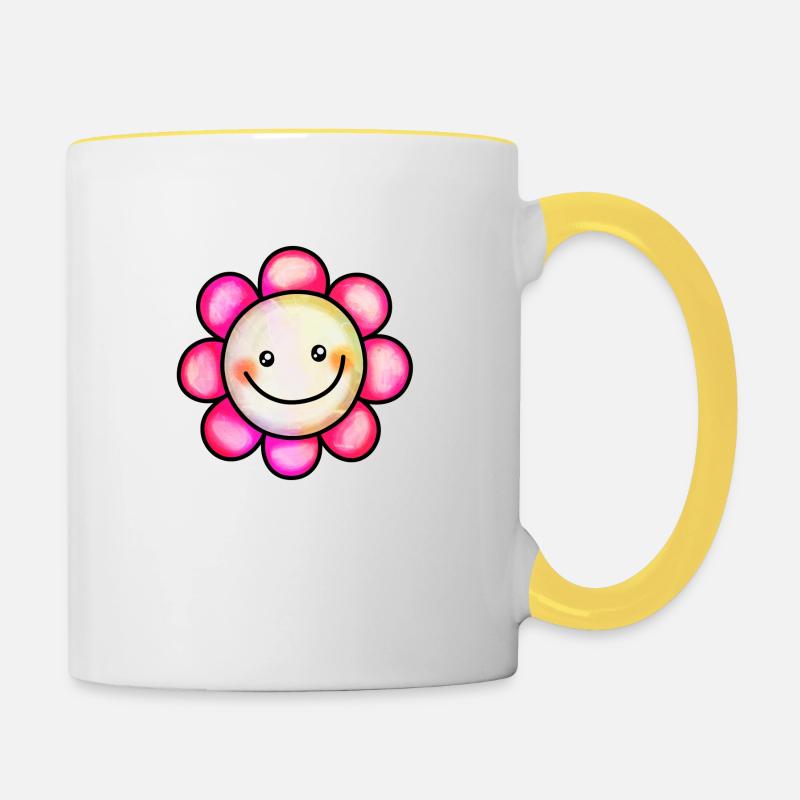 Glücklich rosa Aquarell Gänseblümchen Blume - Tasse zweifarbig - Weiß/Gelb