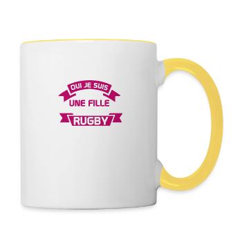 oui je suis une fille qui je parle le rugby - Mug contrasté - blanc/jaune - Droite