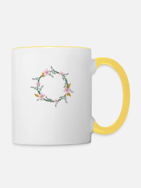 Blumen - Tasse zweifarbig - Weiß/Gelb