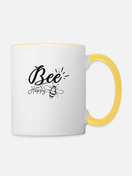 Bee Glücklich - Tasse zweifarbig - Weiß/Gelb