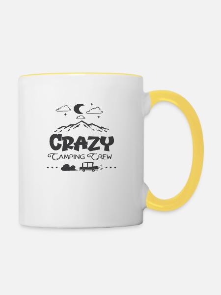 Crazy Camping Crew - Tasse zweifarbig - Weiß/Gelb