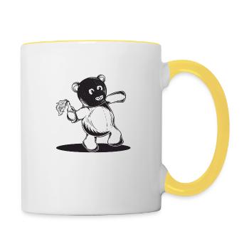 Riot Teddy geht auf ne Demo - Tasse zweifarbig - Weiß/Gelb - Rechts
