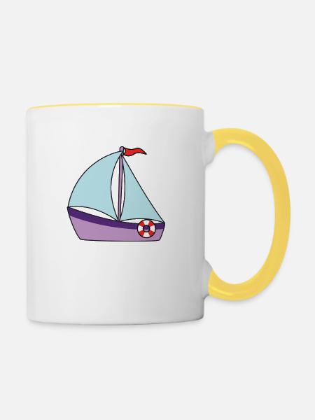Segelboot - Tasse zweifarbig - Weiß/Gelb