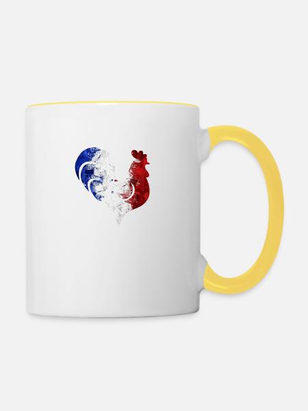 Hahn Frankreich Fußball - Tasse zweifarbig - Weiß/Gelb