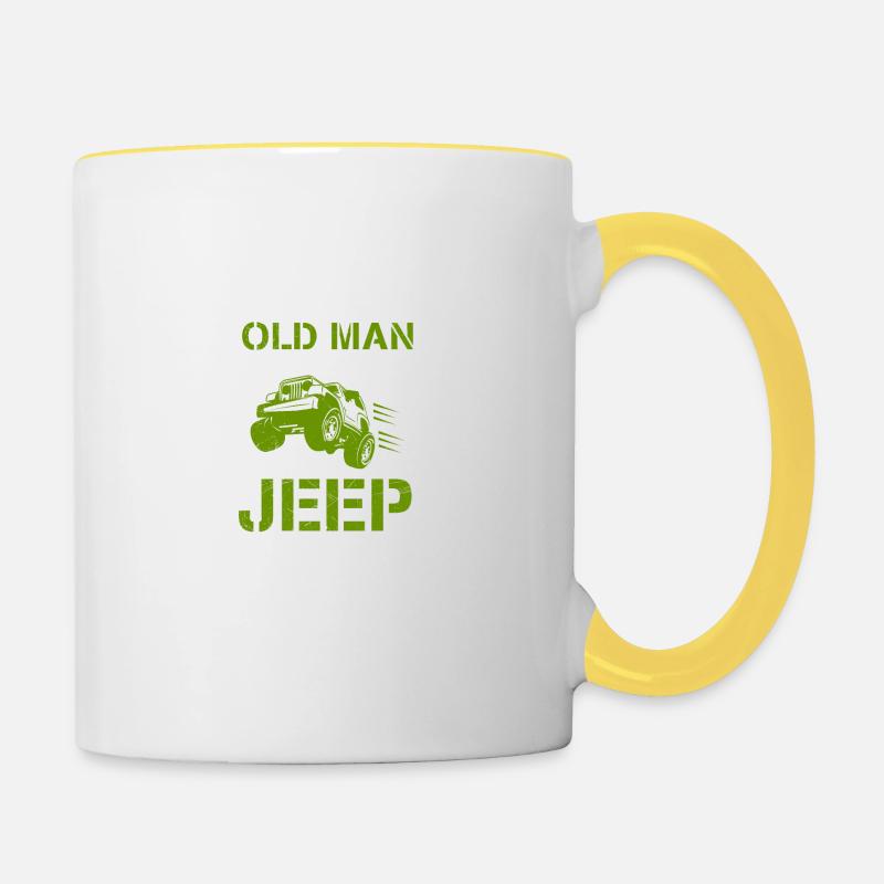 Opa Never Underestimate An Old man With A Jeep - Tasse zweifarbig - Weiß/Gelb