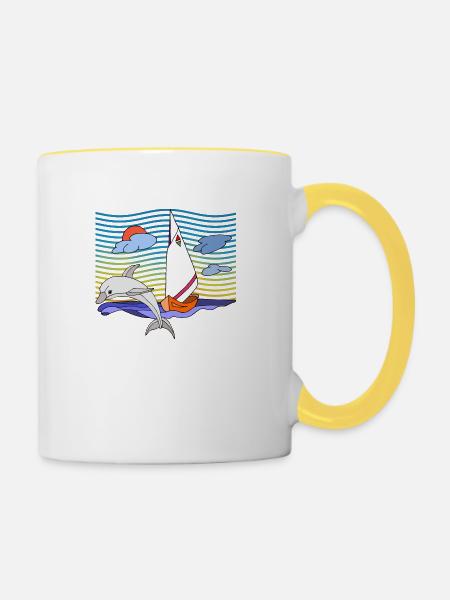 Segelboot - Tasse zweifarbig - Weiß/Gelb