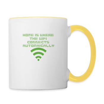 Wireless Wifi Wlan Gamer IT Programmierer Geschenk - Tasse zweifarbig - Weiß/Gelb - Rechts