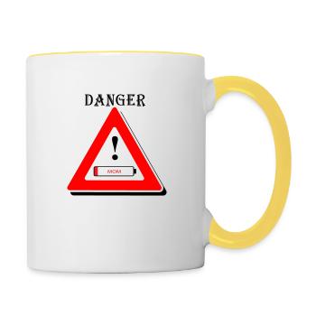 Danger, müde Mama - Tasse zweifarbig - Weiß/Gelb - Rechts