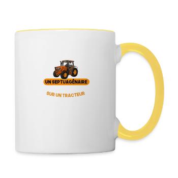 Tracteur | ne jamais sous-estimer Un Septuagénaire - Mug contrasté - blanc/jaune - Droite