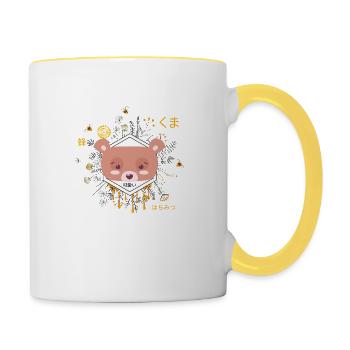Kawaii Bear Kuma with Flowers and Bees, Adorable - Contrasting Mug - white/yellow - Right