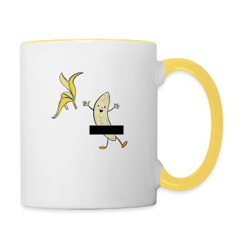 Banane nue. Idée cadeau humour censure - Mug contrasté - blanc/jaune - Droite