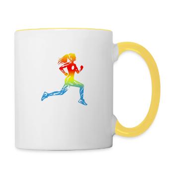 Coureur En cours fille tatouage design cadeau - Mug contrasté - blanc/jaune - Droite