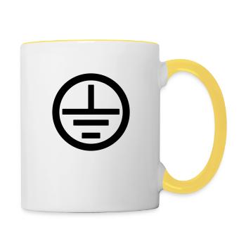 Electrician symbol electrical grounding - Contrasting Mug - white/yellow - Right