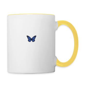 Blauer Schmetterling Herzschlag - Tasse zweifarbig - Weiß/Gelb - Rechts