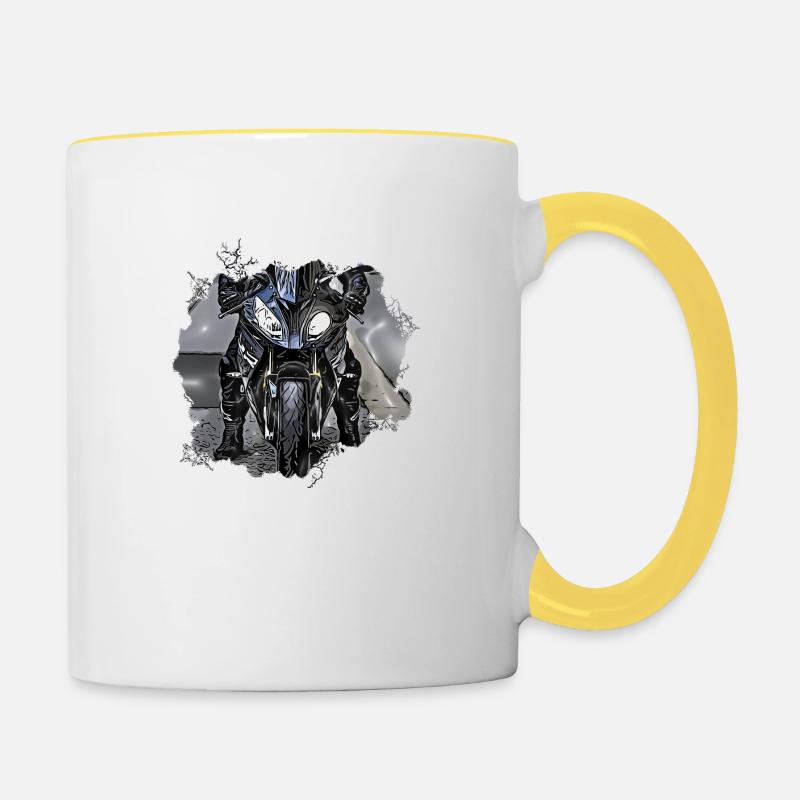 Sports motorcycle black - Contrasting Mug - white/yellow