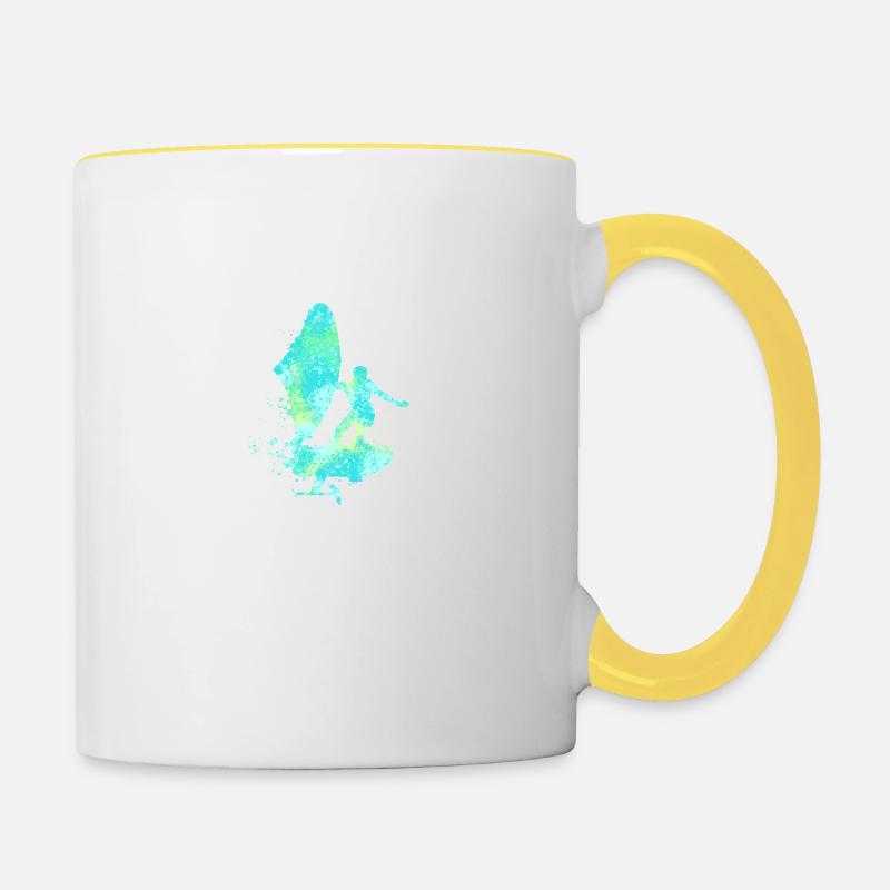 Double Exposure Wing Foiling Hydrofoiling Gift - Contrasting Mug - white/yellow