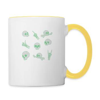 Halloween neon green skulls and bones hands patter - Contrasting Mug - white/yellow - Right