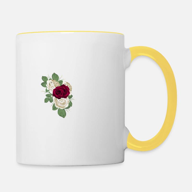 lettre D fleuris - Mug contrasté - blanc/jaune