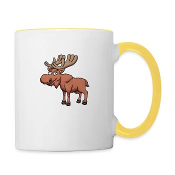 Glücklicher Cartoon Elch - Tasse zweifarbig - Weiß/Gelb - Rechts
