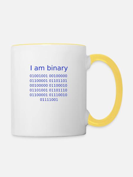 Ich bin binär (Blau) - Tasse zweifarbig - Weiß/Gelb