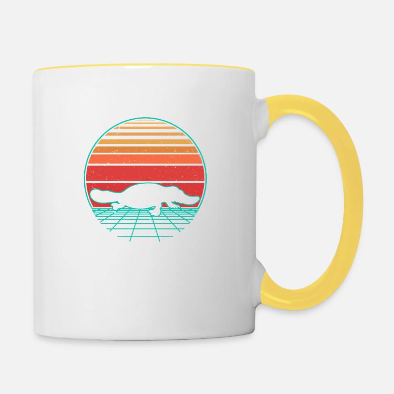Ornithorynque Australie Rétro Vintage Retrowave - Mug contrasté - blanc/jaune