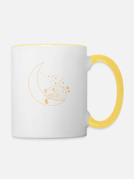 Katze im Mond scheint - Tasse zweifarbig - Weiß/Gelb
