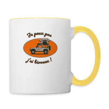 je peux pas j'ai bivouac - Mug contrasté - blanc/jaune - Droite
