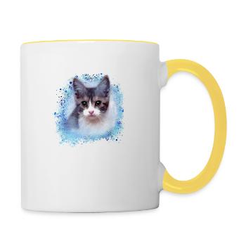 katze, bunt,aquarell, malerei,graffiti,kätzchen - Tasse zweifarbig - Weiß/Gelb - Rechts
