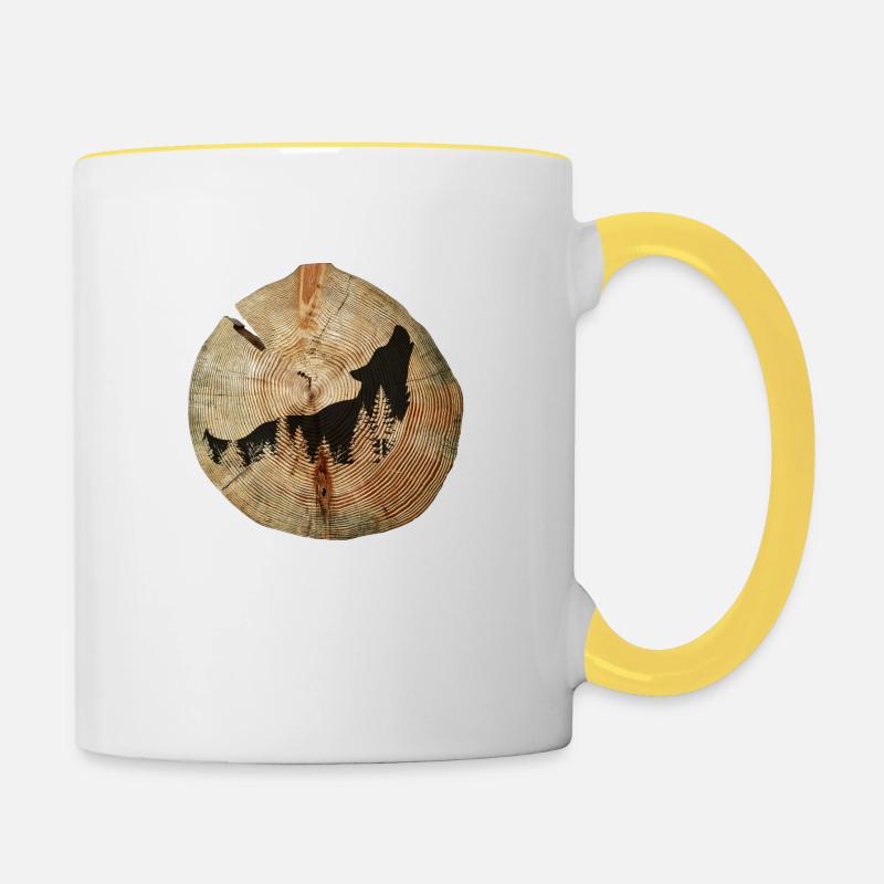 Baumscheibe Wolf - Tasse zweifarbig - Weiß/Gelb