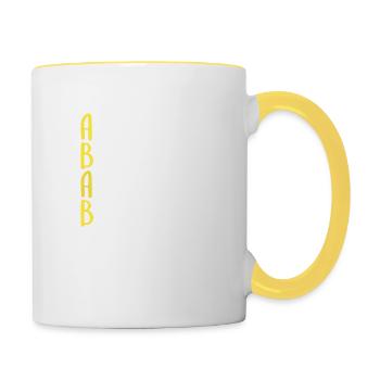 all boobs beautiful saying font funny - Contrasting Mug - white/yellow - Right