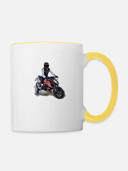 Poster Motorradfahrer - Tasse zweifarbig - Weiß/Gelb