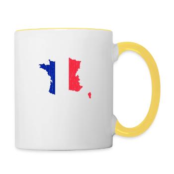 France Flag Map Outline - Contrasting Mug - white/yellow - Right