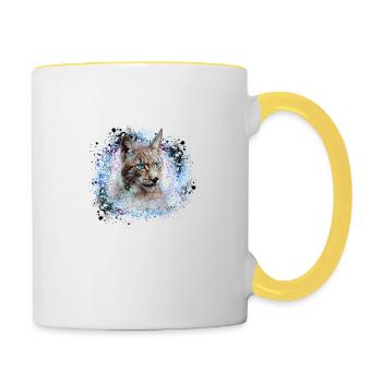 lynx,cat,blue,painting,watercolor,blue - Contrasting Mug - white/yellow - Right