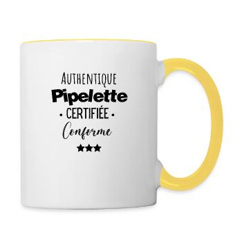 Authentique pipelette certifiée conforme - Mug contrasté - blanc/jaune - Droite