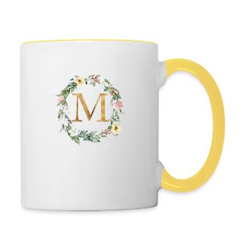 Personalisierbar Monogramm Watercolour Floral M - Tasse zweifarbig - Weiß/Gelb - Rechts