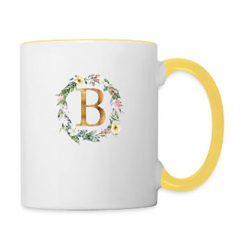 Personalisierbar Monogramm Watercolour Floral B - Tasse zweifarbig - Weiß/Gelb - Rechts