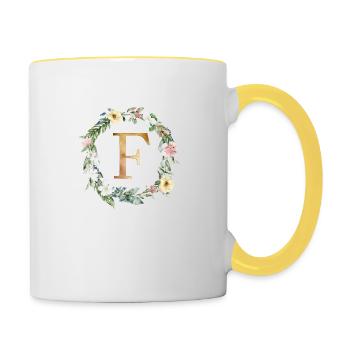Personalisierbar Monogramm Watercolour Floral F - Tasse zweifarbig - Weiß/Gelb - Rechts