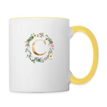 Personalisierbar Monogramm Watercolour Floral C - Tasse zweifarbig - Weiß/Gelb - Rechts
