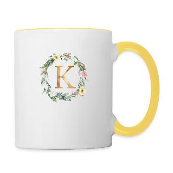 Personalisierbar Monogramm Watercolour Floral K - Tasse zweifarbig - Weiß/Gelb - Rechts