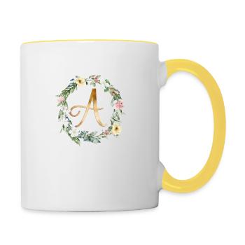 Monogramme personnalisable Aquarelle FloralE A - Mug contrasté - blanc/jaune - Droite