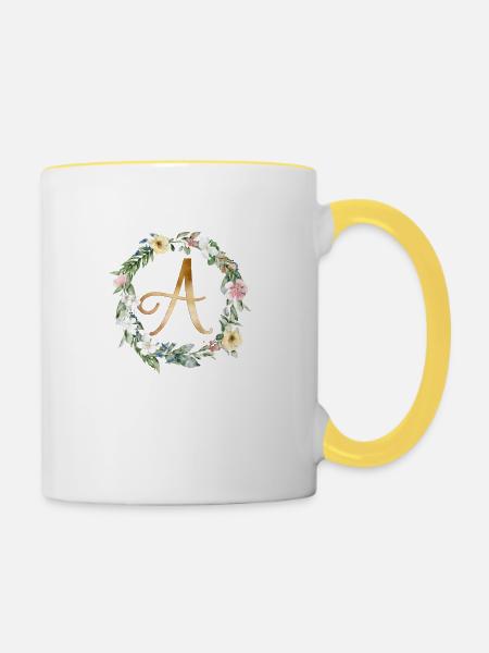Monogramme personnalisable Aquarelle FloralE A - Mug contrasté - blanc/jaune