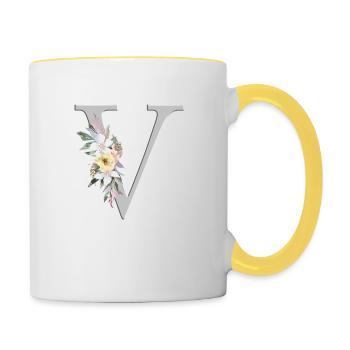 Personalisierbar Monogramm Watercolour Floral V - Tasse zweifarbig - Weiß/Gelb - Rechts